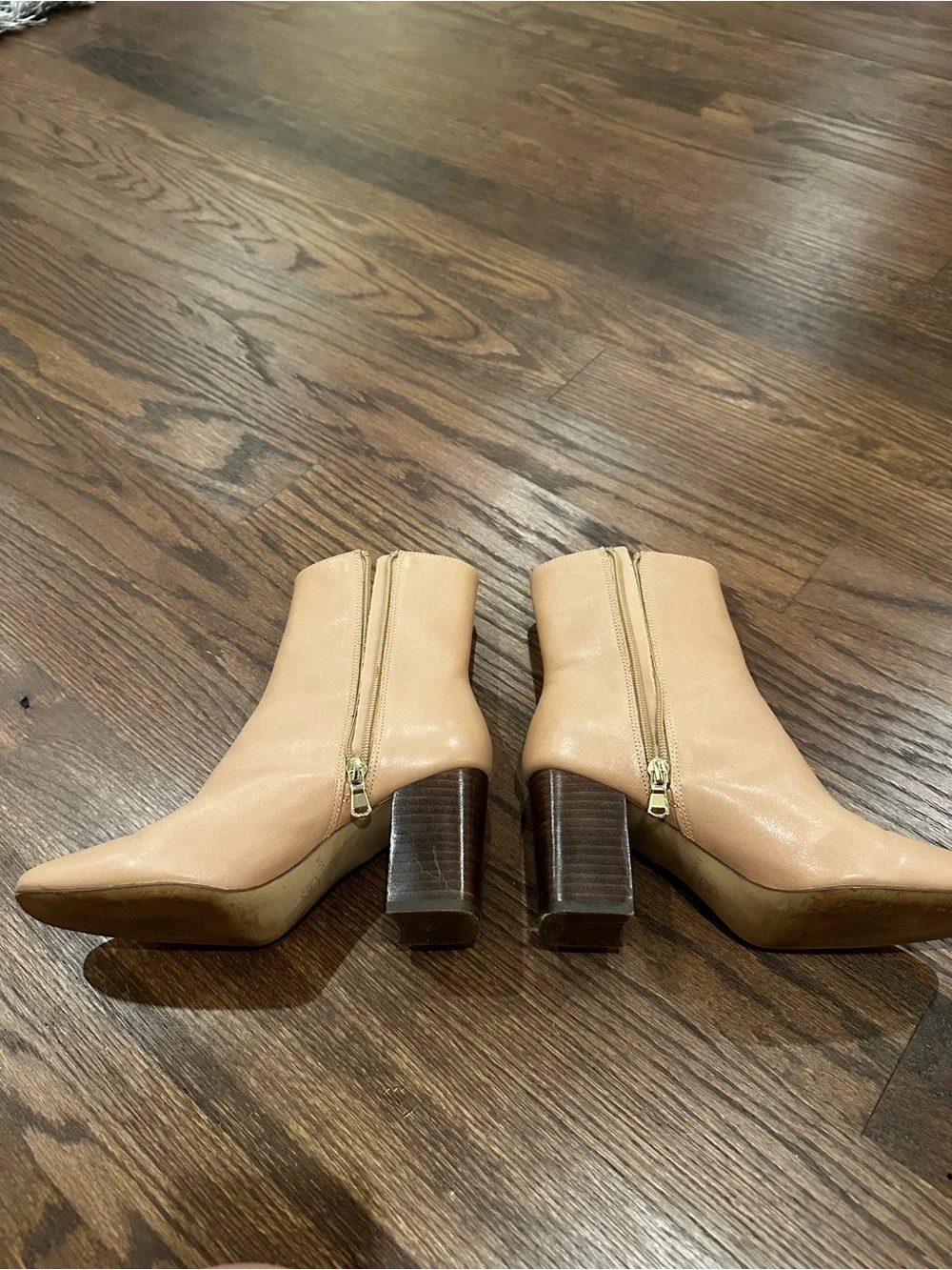 Ann Taylor Nude Leather Pointed-Toe Ankle Boots with Block Heel